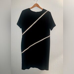 VTG Sag Harbor Black Shift Dress | Graphic Stripe Detail | Size 16